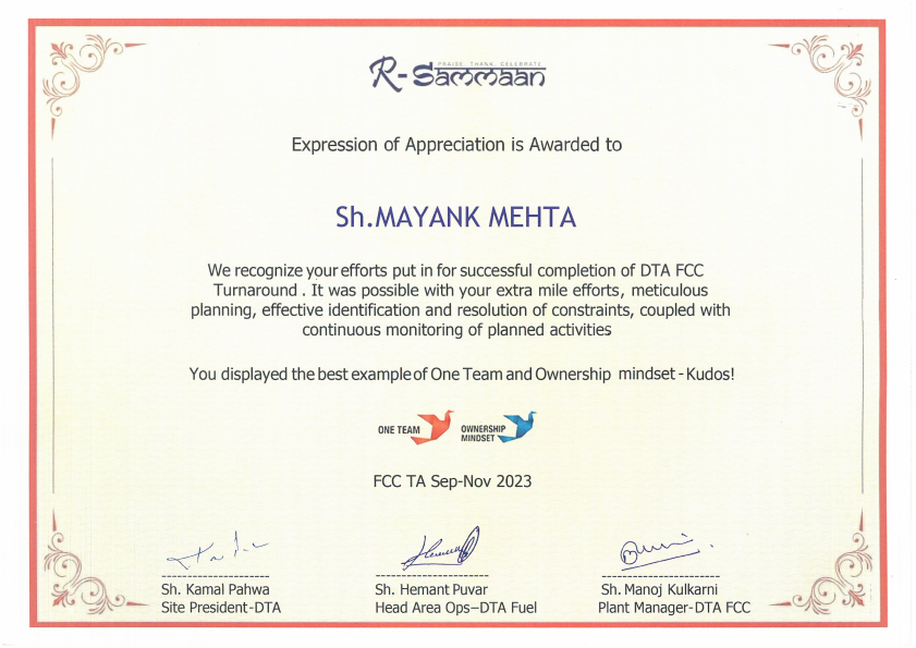 Expression of Appreciation for DTA Turnaround